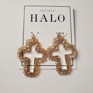 Project Halo Cross Glass Bead Earrings